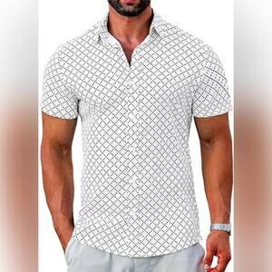 NWT LETSEE Short Sleeve Slim Fit Business Casual Button Up Dress Shirts, XL